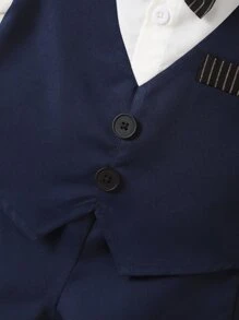 男嬰拼接領前蝴蝶結二合一襯衫和短褲 - 藍白色 - 查看 4