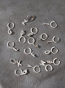 1pair European And American Luxury Copper Hoop Earrings With Cubic Zirconia And Letter Pendant For Women, Gift For Festival - Silver - View 5