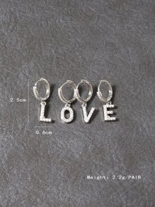 1pair European And American Luxury Copper Hoop Earrings With Cubic Zirconia And Letter Pendant For Women, Gift For Festival - Silver - View 6