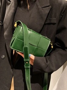 1pc Green Woven Square Minimalist Fashion Women Shoulder Bag,Vintage Style Crossbody Bag, Suitable For Daily Use, Bag For Women Elegant - Green - View 2