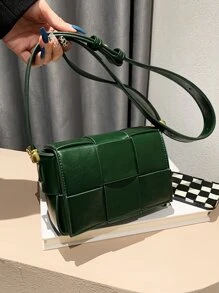 1pc Green Woven Square Minimalist Fashion Women Shoulder Bag,Vintage Style Crossbody Bag, Suitable For Daily Use, Bag For Women Elegant - Green - View 3