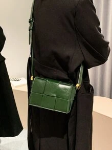 1pc Green Woven Square Minimalist Fashion Women Shoulder Bag,Vintage Style Crossbody Bag, Suitable For Daily Use, Bag For Women Elegant - Green - View 4