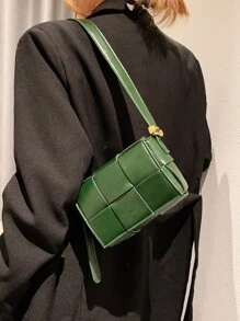 1pc Green Woven Square Minimalist Fashion Women Shoulder Bag,Vintage Style Crossbody Bag, Suitable For Daily Use, Bag For Women Elegant - Green - View 6