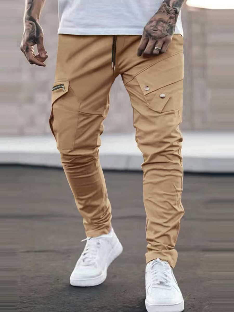 Manfinity Men Flap Pocket Side Cargo Trousers - Khaki - View 1