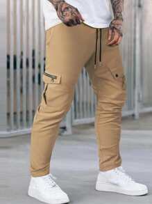 Manfinity Men Flap Pocket Side Cargo Trousers - Khaki - View 3