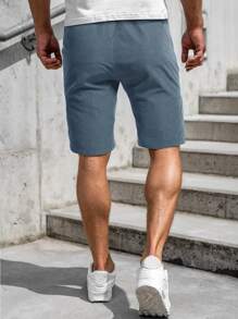 Manfinity Homme Hombres Pantalones Cortos Con Cintura Ajustable Con Cordón Y Bolsillos Oblicuos - Neblina azul - Ver 2