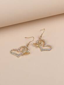 2 件水钻心形和蝴蝶装饰耳环情人节、妈妈、母亲、母亲节、礼物 - 彩色 - 查看 4