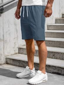 Manfinity Homme Hombres Pantalones Cortos Con Cintura Ajustable Con Cordón Y Bolsillos Oblicuos - Neblina azul - Ver 3