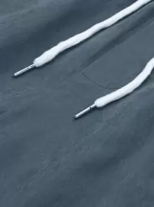 Manfinity Homme Hombres Pantalones Cortos Con Cintura Ajustable Con Cordón Y Bolsillos Oblicuos - Neblina azul - Ver 7