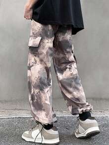 Manfinity 男士紮染側翻蓋口袋腰部抽繩工裝褲 - 彩色 - 查看 2