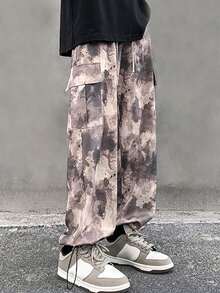 Manfinity 男士紮染側翻蓋口袋腰部抽繩工裝褲 - 彩色 - 查看 3