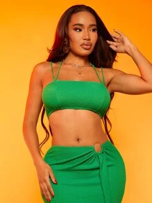 SHEIN SXY Solid Crop Cami Top - Green - View 4