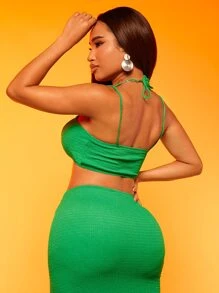 SHEIN SXY Solid Crop Cami Top - Green - View 2