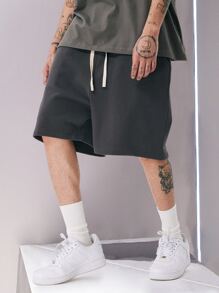 Manfinity Hypemode Men Drawstring Waist Slant Pocket Shorts - Dark Grey - View 1