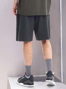 Manfinity Hypemode Men Drawstring Waist Slant Pocket Shorts - Dark Grey - View 2