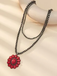 Vòng cổ xếp tầng đính cườm hoa quyến rũ - Đỏ - Xem 9
