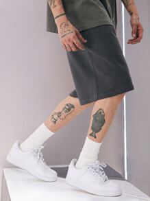 Manfinity Hypemode Men Drawstring Waist Slant Pocket Shorts - Dark Grey - View 4