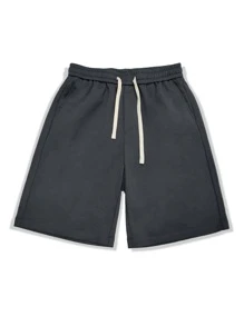 Manfinity Hypemode Men Drawstring Waist Slant Pocket Shorts - Dark Grey - View 7