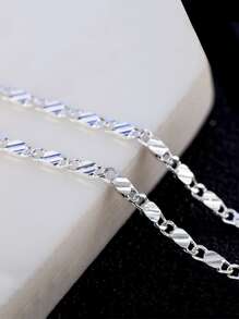 1pc Men Minimalist Chain Necklace Copper Jewelry - Silver - View 1