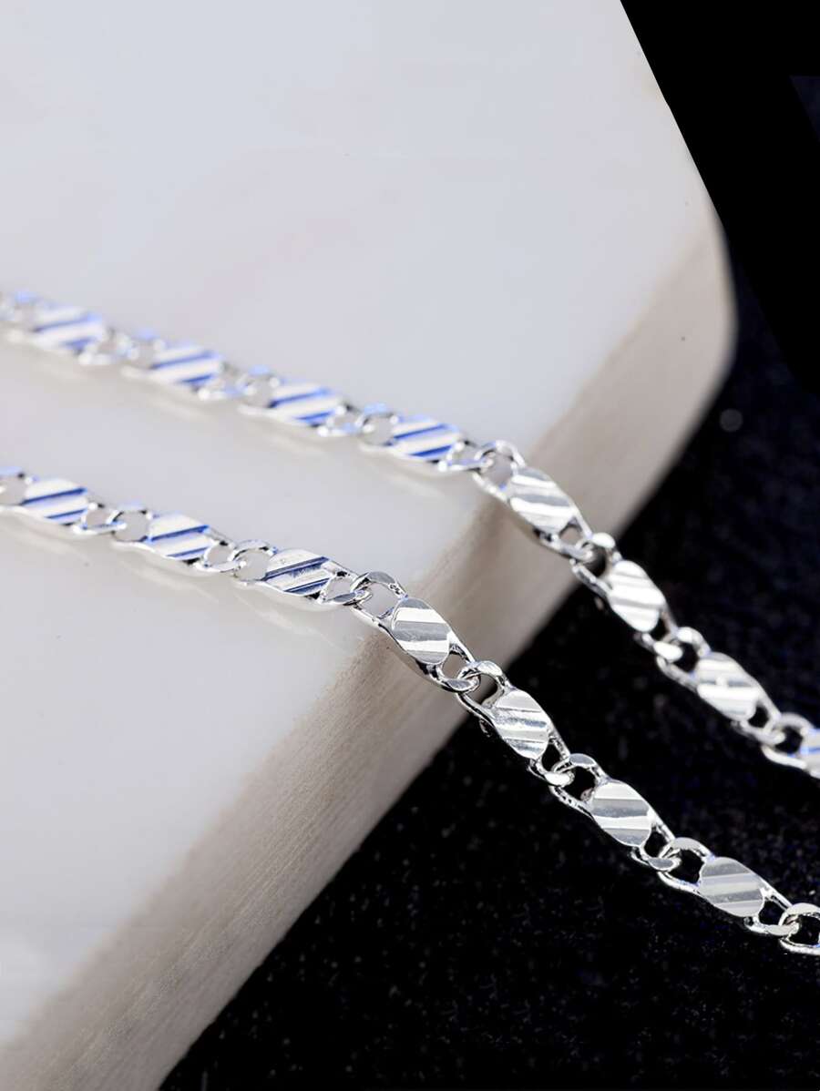 1pc Men Minimalist Chain Necklace Copper Jewelry - Silver - View 1