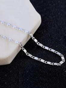 1pc Men Minimalist Chain Necklace Copper Jewelry - Silver - View 4