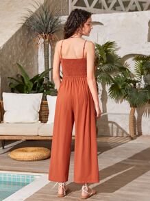 SHEIN 青少年女孩前扭結鏤空吊帶連體褲 - 亮橙色 - 查看 2