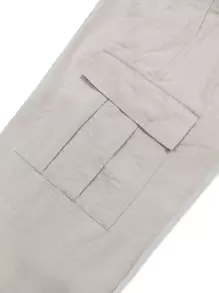 Claim Dot Pantalones De Carga Sueltos Para Hombres Con Bolsillos Con Solapa Y Dobladillo Lateral Con Cordón - Beis - Ver 7