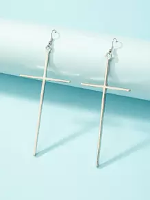 Cross Drop Earrings - Silver - View 2