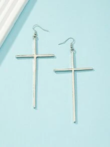 Cross Drop Earrings - Silver - View 3