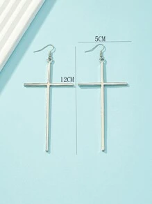 Cross Drop Earrings - Silver - View 4