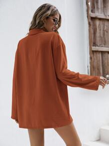 SHEIN Frenchy Solid Drop Shoulder Linen Shirt & Shorts Linen Fabric Suit Back To School Clothes Fall Women Clothes Old Money Style Teacher Outfits Business Women Clothes Teacher Shirts Winter Casual Spring - Burnt Orange - View 2