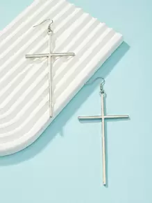 Cross Drop Earrings - Silver - View 5