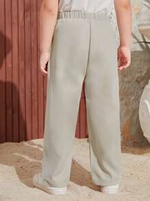 SHEIN Leap Crew Toddler Boys Letter Patched Detail Drawstring Waist Trousers - Khaki - View 3