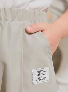 SHEIN Leap Crew Toddler Boys Letter Patched Detail Drawstring Waist Trousers - Khaki - View 5