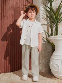 SHEIN Leap Crew Toddler Boys Letter Patched Detail Drawstring Waist Trousers - Khaki - View 7