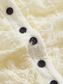 SHEIN MOD Áo thun nữ Xù Nút phía trước màu trơn Giải trí - Màu be - Xem 3