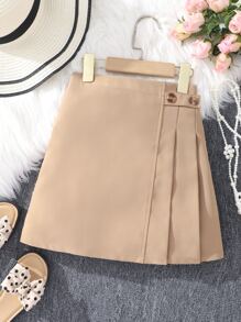 Girls Pleated Detail Skirt - Apricot - View 1