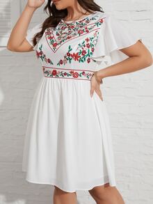 SHEIN VCAY Đầm Plus Size Dây kéo Hoa Boho - trắng - Xem 4