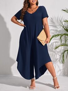 SHEIN LUNE Jumpsuits Plus Size Bất đối xứng màu trơn Giải trí - Màu xanh hải quân - Xem 1
