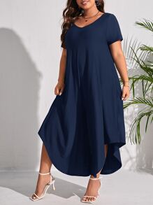 SHEIN LUNE Jumpsuits Plus Size Bất đối xứng màu trơn Giải trí - Màu xanh hải quân - Xem 4