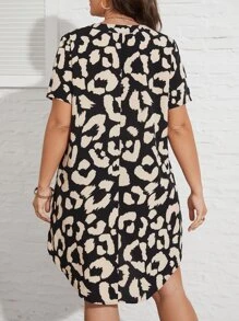 SHEIN LUNE Plus Allover Print Notched Neckline Dress - Apricot - View 2