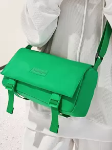 Release Buckle Decor Messenger Bag Neon Green Funky, Handbag Schoolbag Sling Bag Sport Bag for High School University Student for Travel College School - Green - View 1