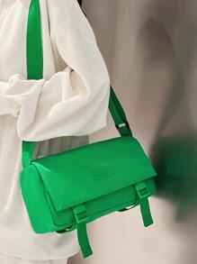 Release Buckle Decor Messenger Bag Neon Green Funky, Handbag Schoolbag Sling Bag Sport Bag for High School University Student for Travel College School - Green - View 3