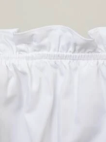 Soleia Off Shoulder Tie Front Cut Out Waist Frill Trim Romper - White - View 7