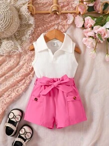 Baby Polo Neck Tank Top & Shorts - Multicolor - View 1