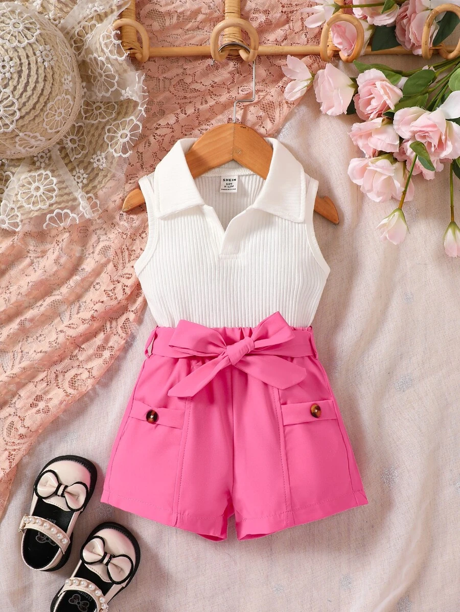 Baby Polo Neck Tank Top & Shorts - Multicolor - View 1