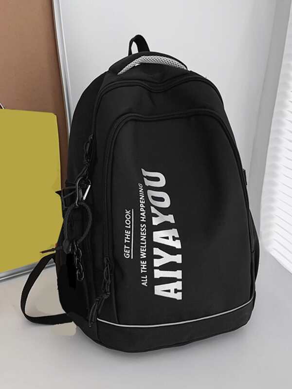 Slogan Graphic Functional Backpack Reflective Detail Preppy SHEIN EUR