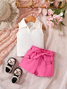 Baby Polo Neck Tank Top & Shorts - Multicolor - View 3
