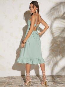 SHEIN VCAY Đầm Lộ Lưng Viên lá sen Buộc lại màu trơn Gợi cảm - Màu xanh Bạc hà - Xem 2