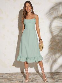 SHEIN VCAY Đầm Lộ Lưng Viên lá sen Buộc lại màu trơn Gợi cảm - Màu xanh Bạc hà - Xem 3